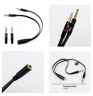 Kabel AUX Splitter Audio Jack 3.5mm Female ke Dual 3.5mm Male HiFi Mic headset 2 jatan ke betina hea