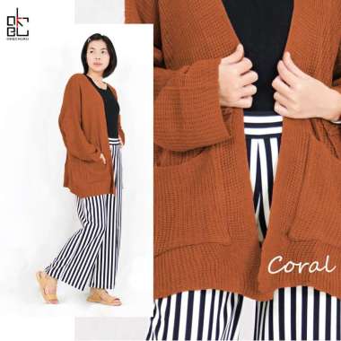 Okechuku OVERSIZE LAVELLA KARDIGAN Wanita Outer Wanita Cardigan Rajut Coral