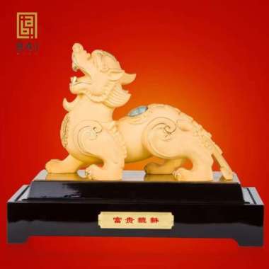 BAI GIFT Pajangan Fengshui Patung Pixiu Giok Pajangan Hewan Suci Lapis Emas 24k