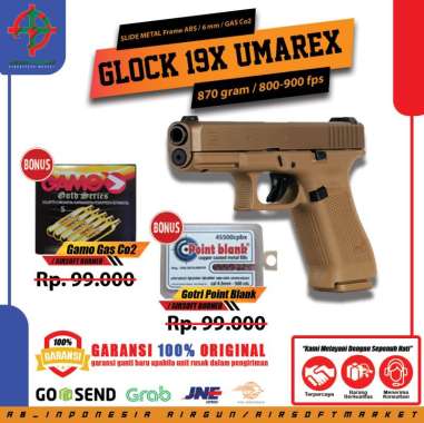GLOCK 19X UMAREX TAN UPGRADE BONUS GAS 5 BOTOL DAN GOTRI 300 BUTIR TAN / CREM