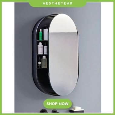 CERMIN DINDING WASTAFEL / RAK KACA CERMIN KAMAR MANDI OVAL Natural