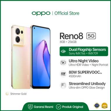 OPPO Reno8 5G 8GB/256GB Smarphone (Garansi Resmi) Gold