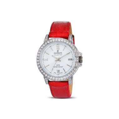 CARDIFF Collection 1056 Jam Tangan Kasual Wanita Silver Merah Putih