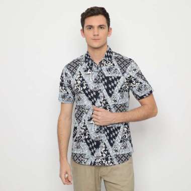 Platini Kemeja Batik Pria Lengan Pendek Katun Navy Biru 73171 M
