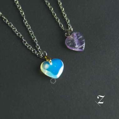 Medium Love Crystal Opalite Amethyst Moonstone Basic Necklace (Fake) Opalite - Silver Chain 40