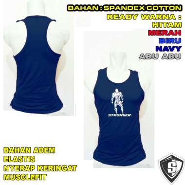 Baju Tanktop Fitness Pria Binaraga Stronger Gym Pakaian Musclefit M