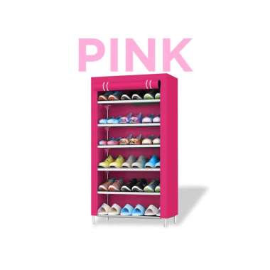 Goto Kasa Shoe Rack Portable Rak Sepatu Lipat Susun 7 Tingkat 6 Ruang Murah Pink