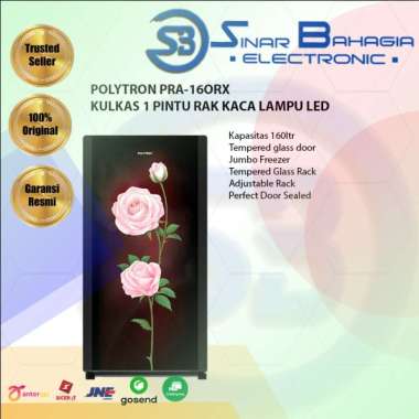 POLYTRON PRA-16ORX KULKAS 1 PINTU RAK KACA LAMPU LED (NEW) (KHUSUS BANDUNG)