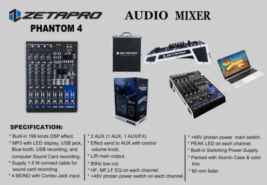 Mixer ZETAPRO PHANTOM 4 / PHANTOM4 4 CHANNEL FREE HARDCASE