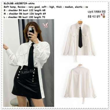 AB255729 Baju Atasan Dasi Kemeja Putih Blouse Wanita Korea Import