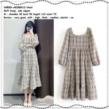 AB258312 Midi Dress Kotak Lengan Panjang Wanita Korea Import Tunik