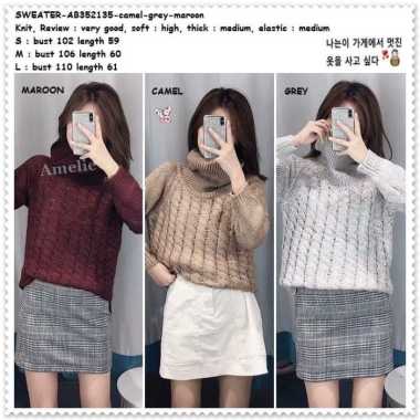 AB352135 Turtle Neck Sweater Rajut Knit Wanita Korea Import