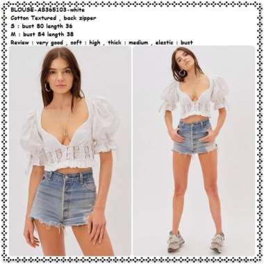 AB365103 Baju Atasan Crop Top Summer Blouse Wanita Korea Import Putih