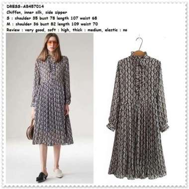 AB457014 Ruffle Midi Dress Lengan Panjang Wanita Korea Import Tunik