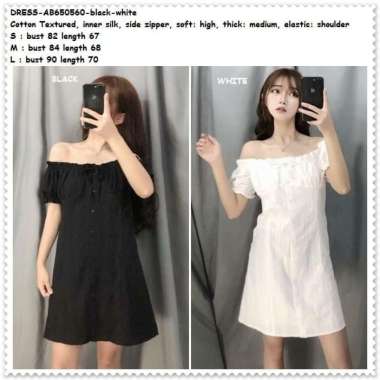 AB650560 Mini Dress Sabrina Putih Hitam Wanita Korea Import