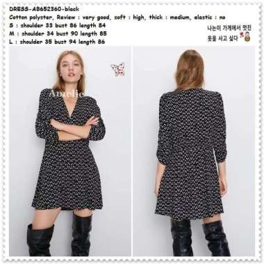 AB652360 Vintage Mini Dress Wanita Korea Import Black Hitam