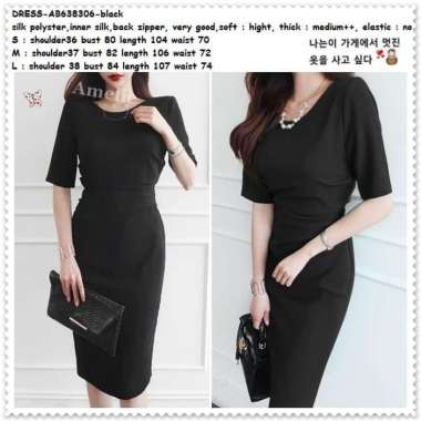 AB638306 Black Simple Mini Dress Gaun Pesta Wanita Korea Import Hitam
