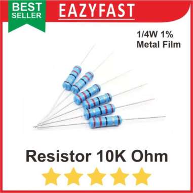 Resistor R 10 K 10K R10K Ohm 1/4 Watt Metal Film Biru DIP Toleransi 1%