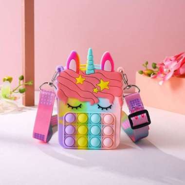 Tas Slempang Anak Sling Bag Pop It Mini Dompet Popit Rainbow Unicorn Ungu warna