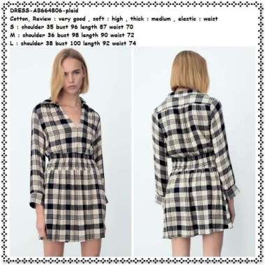 AB664806 Mini Dress Kotak Hitam Putih Katun Wanita Korea Import Tunik