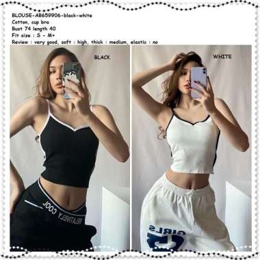 AB659906 Crop Tank Top Camisole Yoga Kamisol Korea Import Hitam Putih