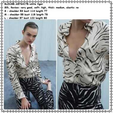 AB764178 Atasan Kemeja Leopard Macan Wanita Korea Import Putih Silk