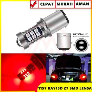 LAMPU REM BRAKE MOTOR LED 1157 BAY15D 27 TITIK SMD LENSA PROJECTOR 12V