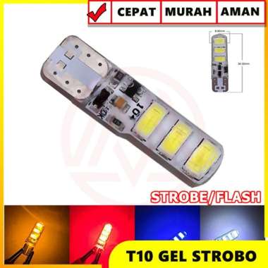 LAMPU LED MOBIL T10 CRYSTAL JELLY 6 MATA SMD STROBO KEDIP SENJA Biru warna
