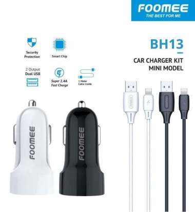 Charger Mobil Iphone FOOMEE BH13 Cas Mobil Lightning Dual USB 5V Hitam