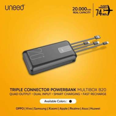 UNEED Powerbank 20000mAh Built in Cable Fast Charging 2.1A - UPB231.2