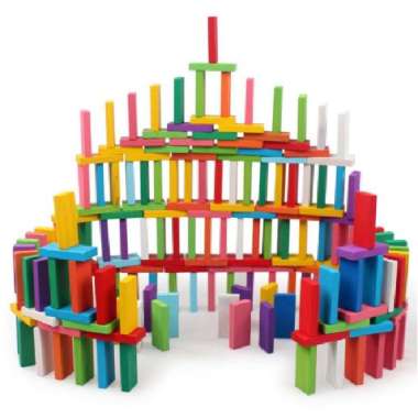 Mainan Anak Balok Domino Warna Warni - Puzzle Balok Blok Kayu Susun
