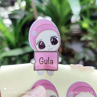 Stiker Toples Hijab Pink Cewek Label Nama Bumbu Dapur Tempel Anti Air