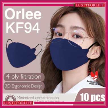 Masker Kf94 Kf 94 Orlee 4Ply Earloop Navy Biru Tua Embos Isi 10 -