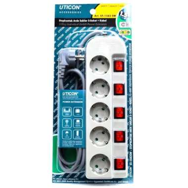 Uticon ST-1582 SW Stop Kontak 5 Lubang + Saklar + Kabel 1.5m + Pengaman Soket