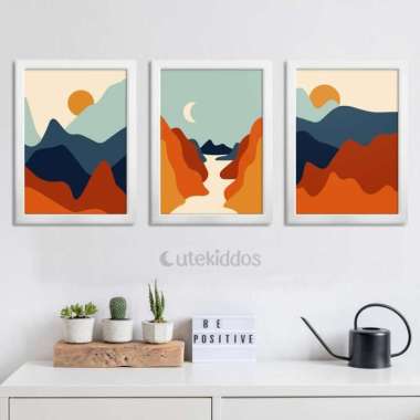 Hiasan Dinding Aesthetic Wall Decor Modern Simple Abstrak Minimalis Frame Putih