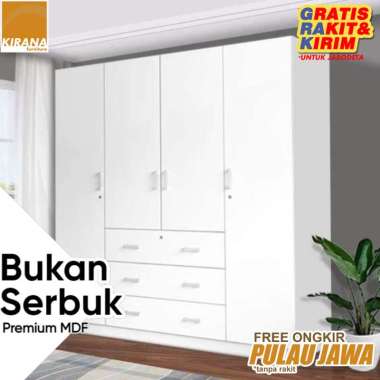 BUKAN SERBUK Premium MDF Kirana Idaho Lemari Pakaian Kayu 4 Pintu Swing Besar Modern Minimalis LP 4