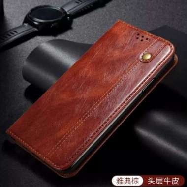 COVER CASE KULIT OPPO RENO 5F FLIP CASE DOMPET KULIT ORIGINAL Cokelat