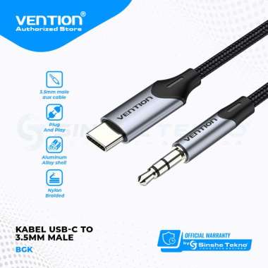 Vention Kabel Usb Type C to Aux 3.5mm Male 1.5 Meter BGK Grey Braided
