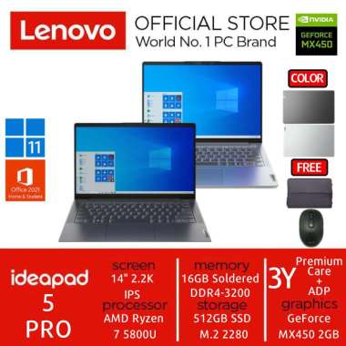 Lenovo IdeaPad 5 Slim 5 Pro NRID NSID Notebook [Ryzen 7 5800U/16GB/512GB SSD/MX450 2GB/Win 11 Home +