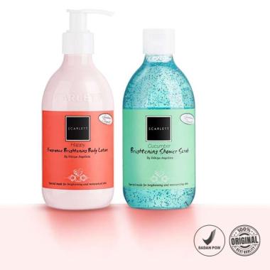 Scarlett Whitening Shower Scrub Cucumber + Scarlett Whitening Body Lotion Happy