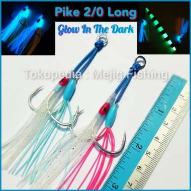 Assist Hook Glow In The Dark GID Cumi Skirt Jigging Metal Jig Panjang warna GID Biru