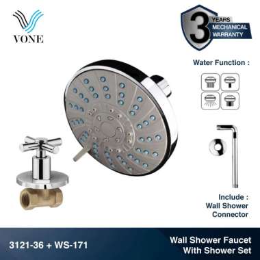VONE Shower Wall Tembok Mandi Stop kran Tanam Shower Set Paket Bundling WS-171 + 3121-36