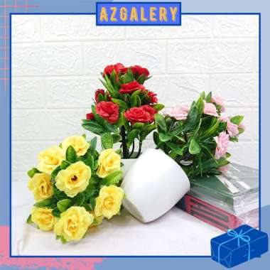 Az Pot Bunga Mawar Plastik Tanaman Hias Ornamen Dekorasi Artificial warna Merah