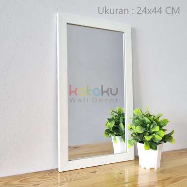 Kaca Cermin Dinding Tempel Cermin Minimalis Cermin Rias Wajah 24x44 cm Putih