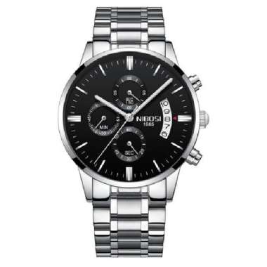 NIBOSI Jam Tangan Kasual Pria - 2309-2 - Silver Black