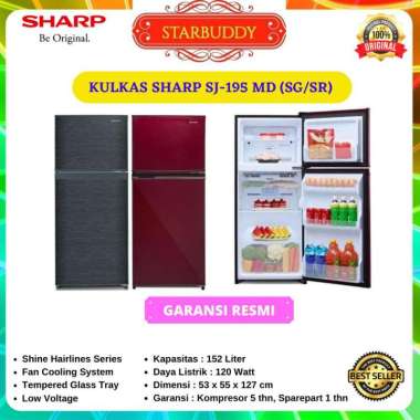 SHARP Kulkas 2 Pintu SJ-195MD SHINE SERIES - JABODETABEK