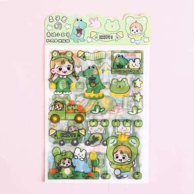 Stiker Aesthetic Import Quality Korea Decoratif Karakter Lucu Premium Hijau Happy 17