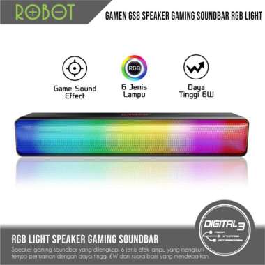 Speaker Soundbar RGB LED Light Gamen GS8 Bass 6W Komputer PC Laptop