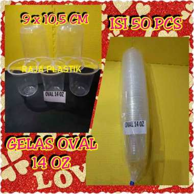 Gelas Oval 16 Oz Gelas Plastik 16Oz Gelas Plastik Oval U 16 Oz isi 50 Pcs Bening