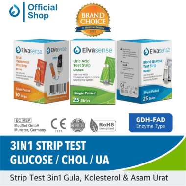 Elvasense Strip Alat Cek 3in1 (Gula Darah, Kolesterol, Asam Urat) GLU